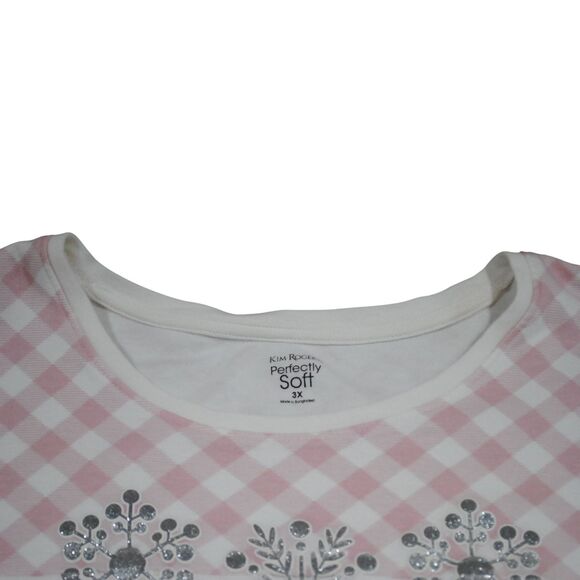 Kim Rogers Curvy Pink White Top Snowflakes Perfectly Soft Cozy Women's Size 3X - Picture 3 of 5